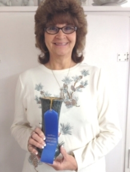 Pat Shirey: Glazed vase-Blue ribbon