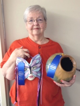 Teena Baker: Butterfly mask-First Place ribbon,  Planter-Blue ribbon