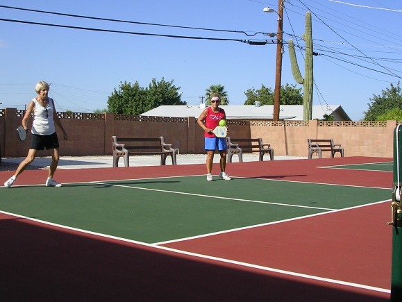 Residents enjoying new pickle-ball courts